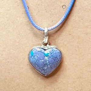 925 Sterling Silver Plated Purple w/Little Blue Howlite Heart Pendant Dyed EUC